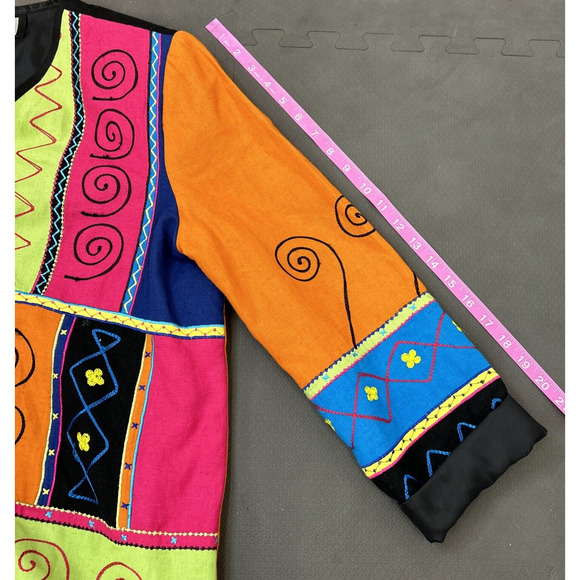 Vtg Indigo Moon Blazer M Colorblock Patchwork Embroidered Wearable Art Funky FS - Picture 9 of 10